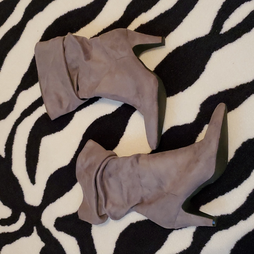 Gray Slouch Faux Suede Booties 10